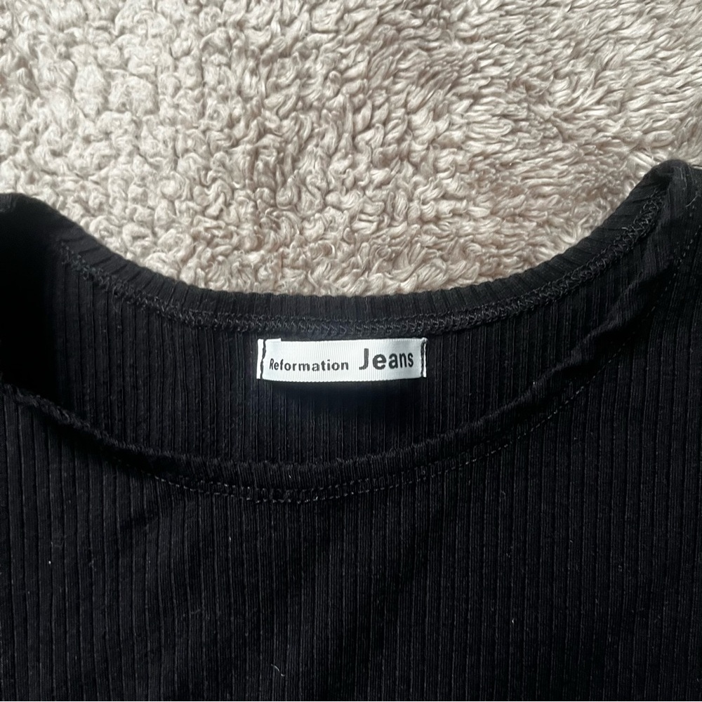 Reformation Jeans Black Ribbed Mini Dress Shirt Dress Kendy Knit Dress Size Smal - Picture 3 of 7